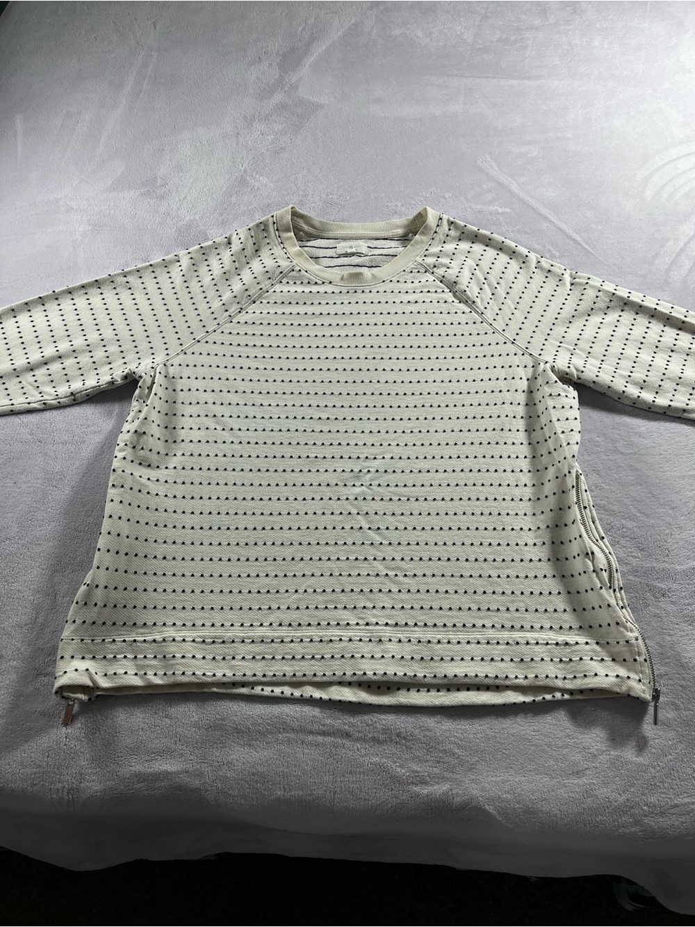 Lou & Grey Women’s XL LS Top Zip Accents Cream Colored with Black Polka Dots
